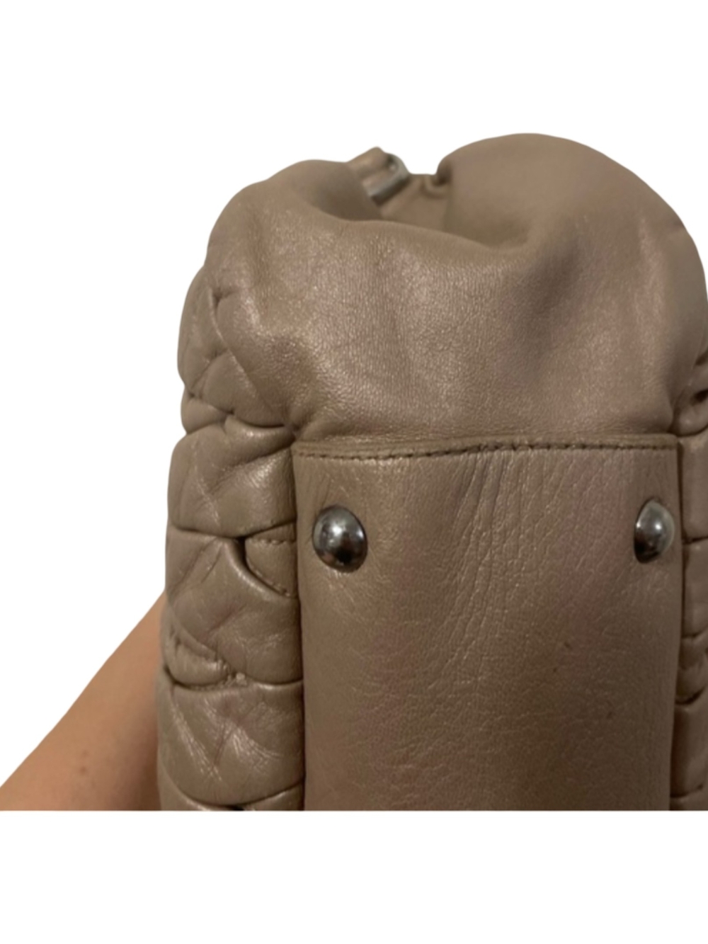 Miu Miu Matelasse Taupe Quilted Ruched Leather Satchel Shoulder Bag Purse Soft - Picture 14 of 16